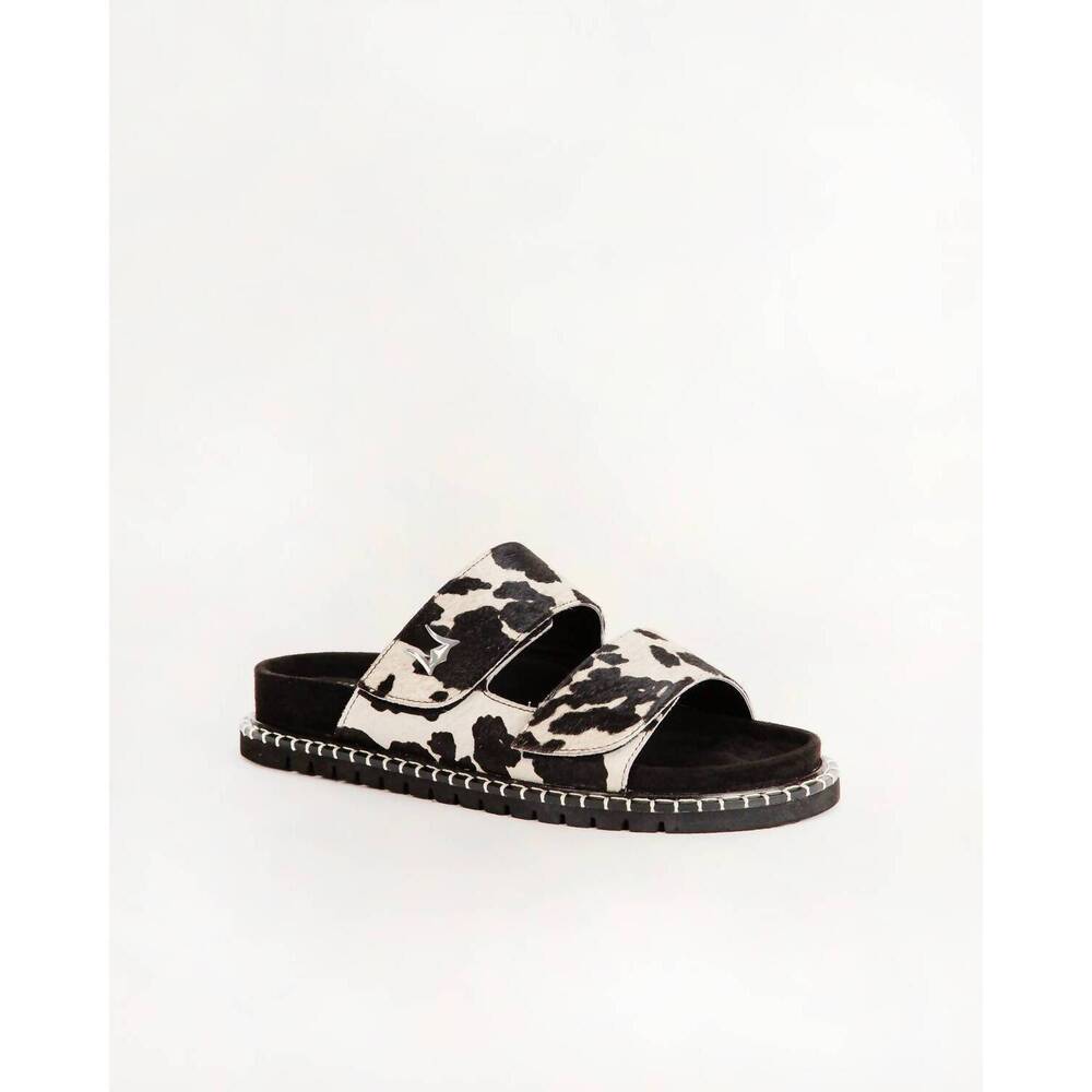 NEW LOYAL WEST women's deen canyon sandals in black & white cowhide